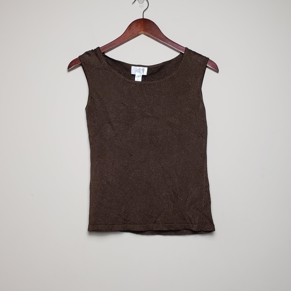 LOFT Brown Glitter Sleeveless Top Z6LKV